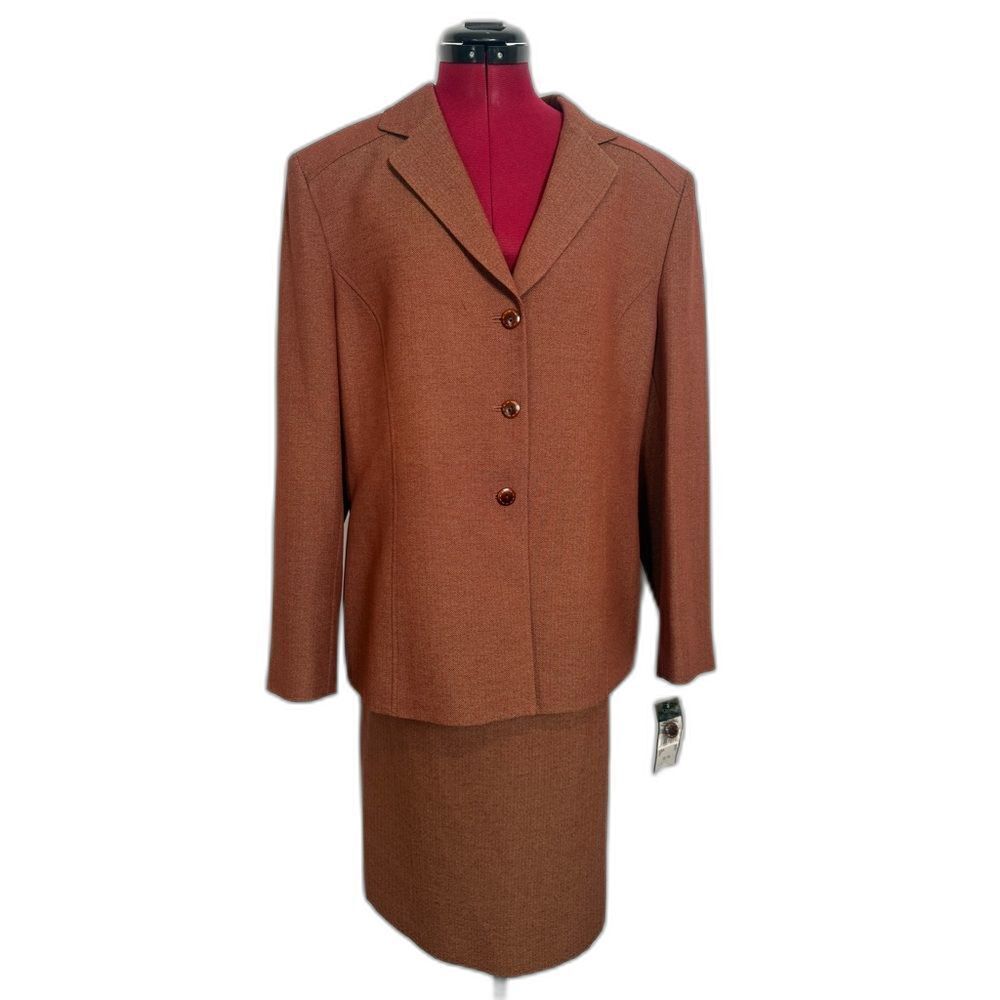 NWT Le Suit Skirt Suit Woman's Size 16 Rust/Tan 2-Piece Set Blazer & Skirt